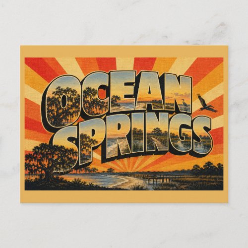 Ocean Springs MS Vintage Travel Art Postcard