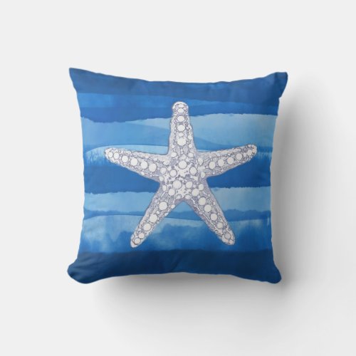 Ocean Starfish Blue White Throw Pillow