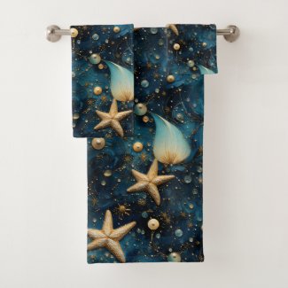 Ocean Starfish Pattern Bathroom Towel Set