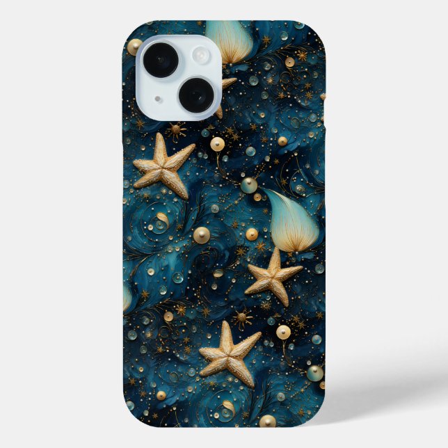 Ocean Starfish Pattern iPhone 15 Case (Back)