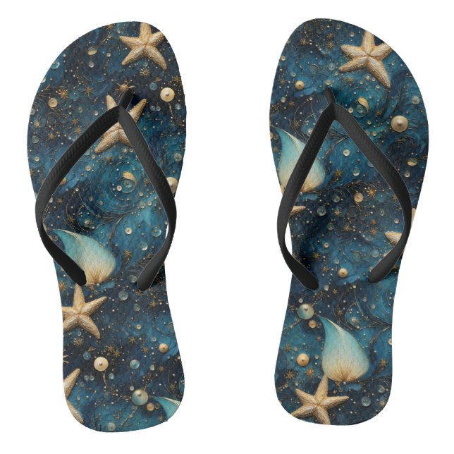 Ocean Starfish Pattern Pair of Flip Flops (Footbed)