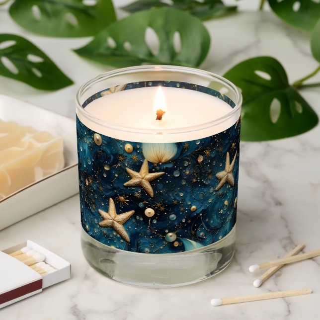 Ocean Starfish Pattern Scented Jar Candle (Lit)