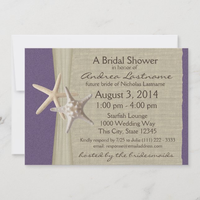 Ocean Starfish Purple Bridal Shower Invitation (Front)