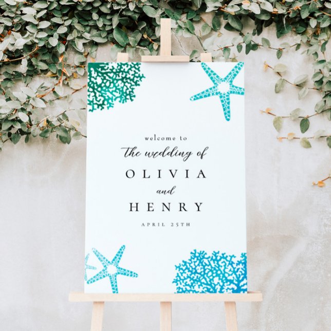 Ocean Starfish Turquoise Beach Wedding Sign (Creator Uploaded)