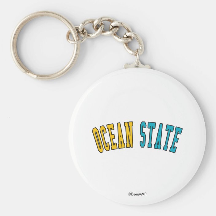 Ocean State in State Flag Colors Keychain