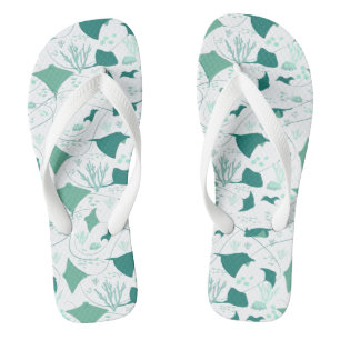 Ocean Stingrays and Coral Reef Print Blue White Flip Flops