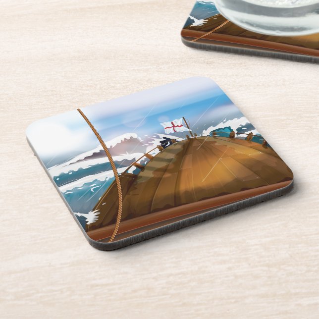 Ocean Storm Sail Ship Beverage Coaster (Left Side)