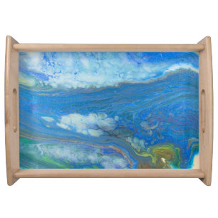 Ocean Stream Acrylic Fluid Art Serving Tray