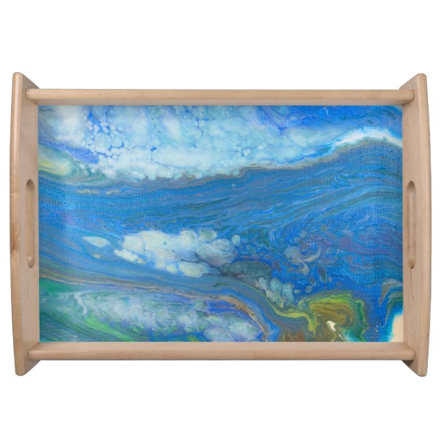Ocean Stream Acrylic Fluid Art Serving Tray (Front)
