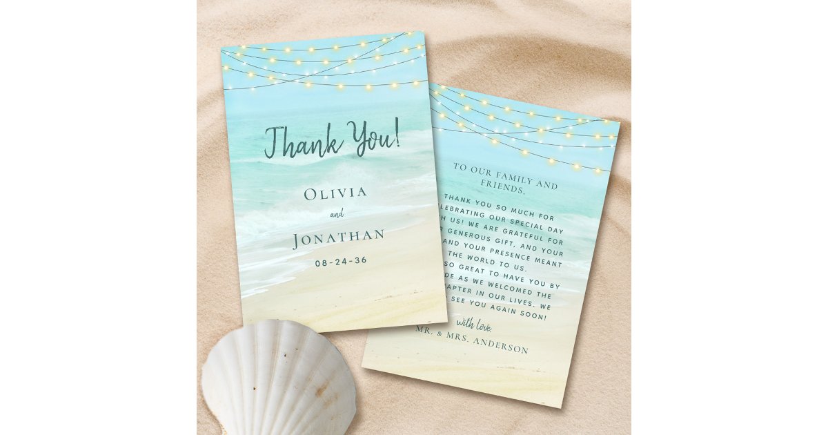Ocean String Lights Beach Wedding Thank You Card | Zazzle