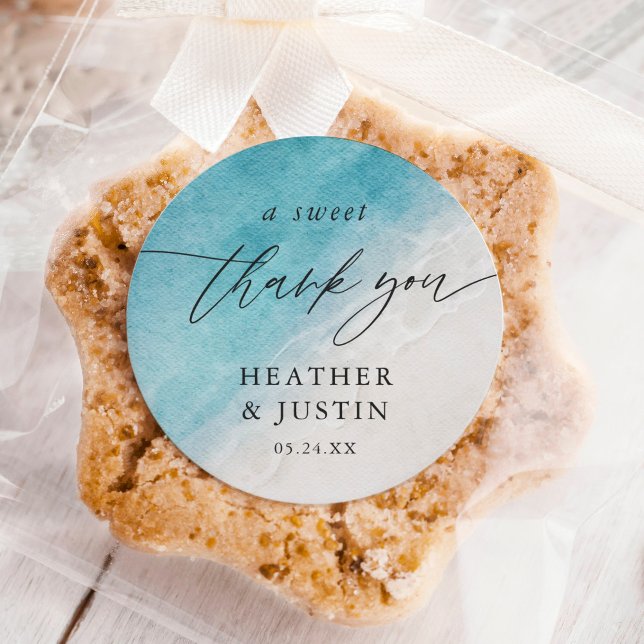  Ocean Summer Beach Sweet Thank You Favor Classic Round Sticker (Creator Uploaded)