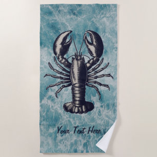 Ocean Summer Beach Waves Lobster Personalized Towel