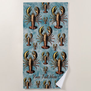 Ocean Summer Beach Waves vintage pattern Lobster   Towel