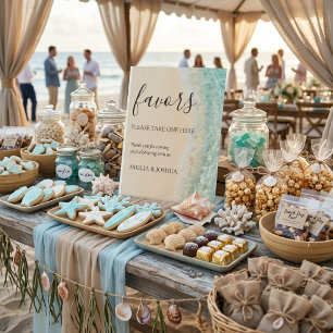 Ocean Summer Blue Beach White Sand Wedding Favors Pedestal Sign