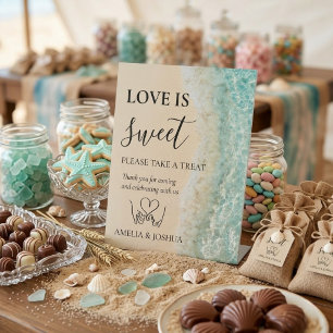 Ocean Summer Blue Beach White Sand Wedding Favors Pedestal Sign