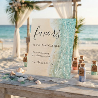 Ocean Summer Blue Beach White Sand Wedding Favors Pedestal Sign