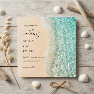 Ocean Summer Blue Beach White Sand Wedding Party Invitation
