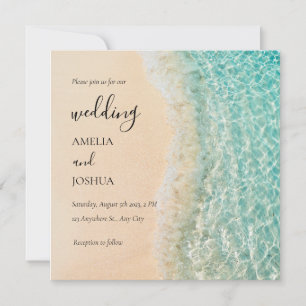 Ocean Summer Blue Beach White Sand Wedding Party Invitation