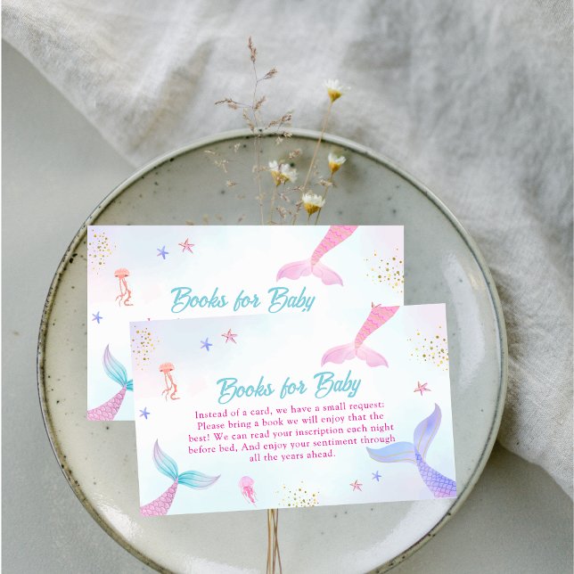 Ocean Summer Mermaid Tail Books For Baby Shower Enclosure Card (Ocean Summer Mermaid Tail Books For Baby Shower Enclosure Card)