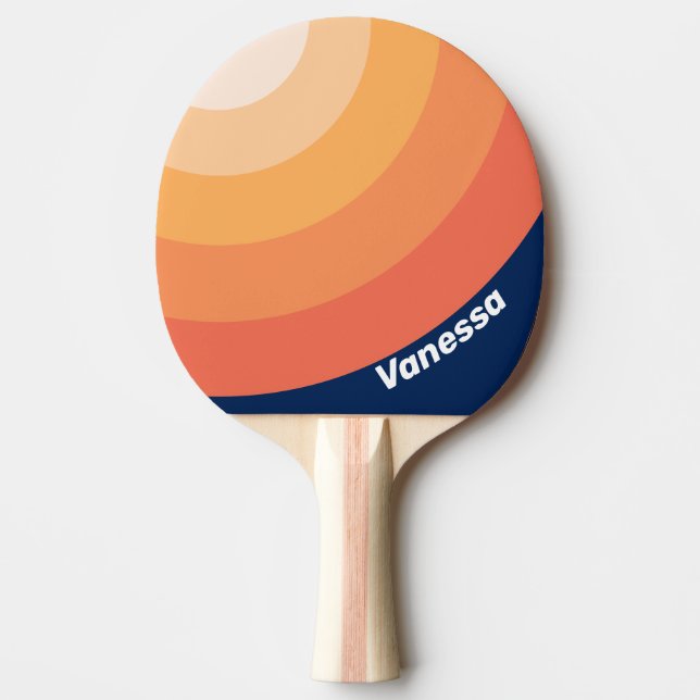 Ocean Sun Fall Circle Stripe with Name Ping Pong Paddle (Front)