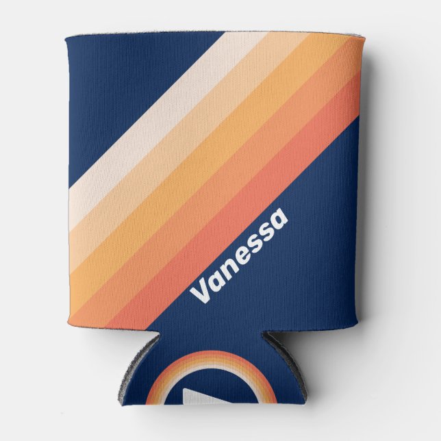 Ocean Sun Fall Stripes with Name Can Cooler (Front)