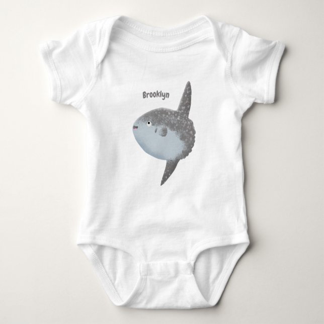 Ocean sunfish mola mola cute cartoon baby bodysuit (Front)