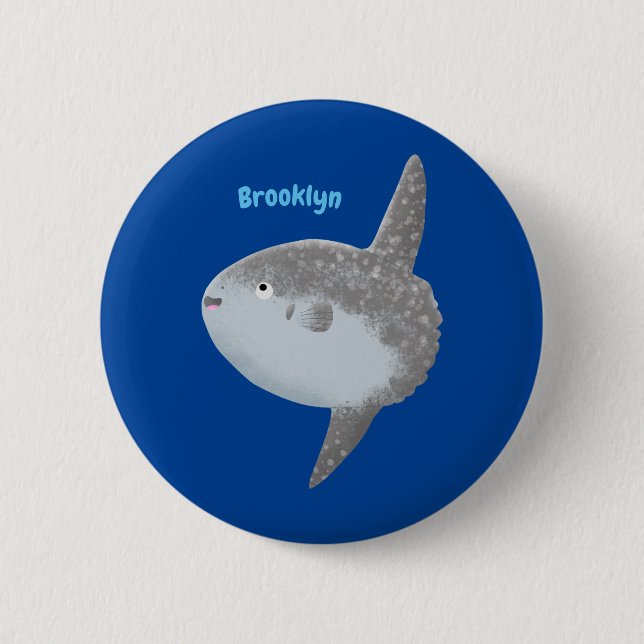Ocean sunfish mola mola cute cartoon  button (Front)