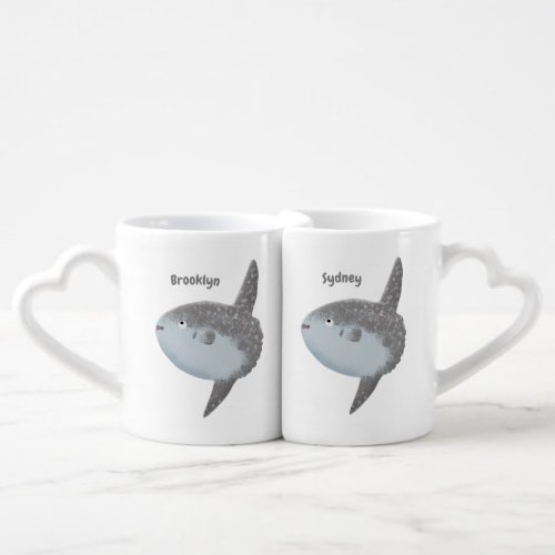 Ocean sunfish mola mola cute cartoon coffee mug set