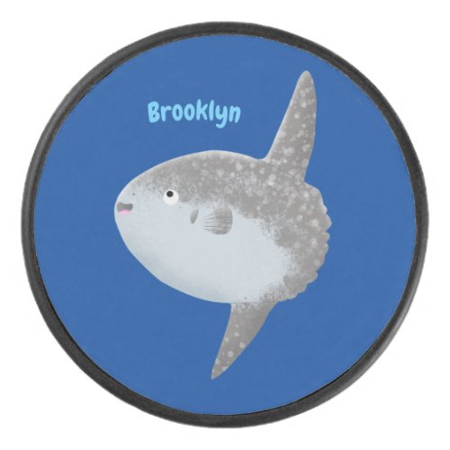 Ocean sunfish mola mola cute cartoon hockey puck