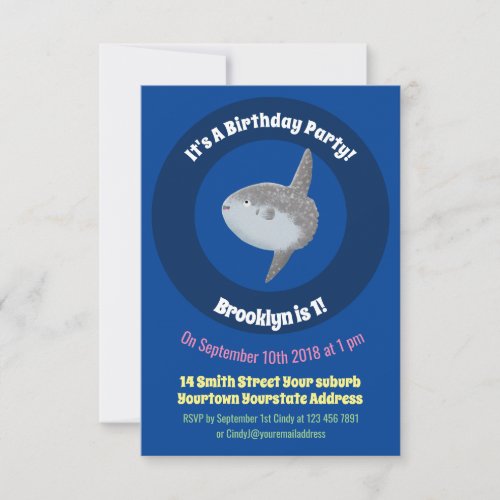 Ocean sunfish mola mola cute cartoon invitation