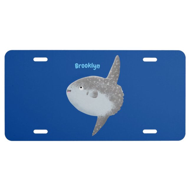 Ocean sunfish mola mola cute cartoon license plate (Front)