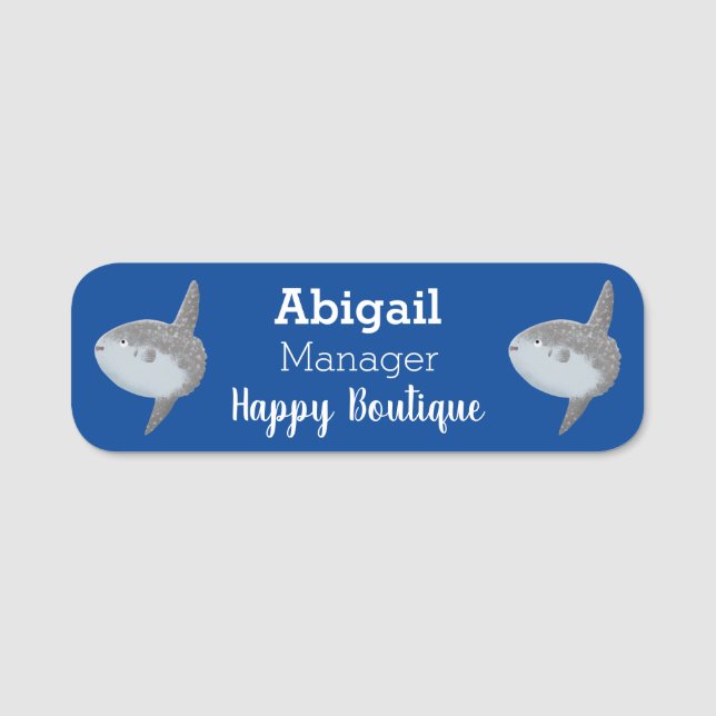 Ocean sunfish mola mola cute cartoon name tag (Front)
