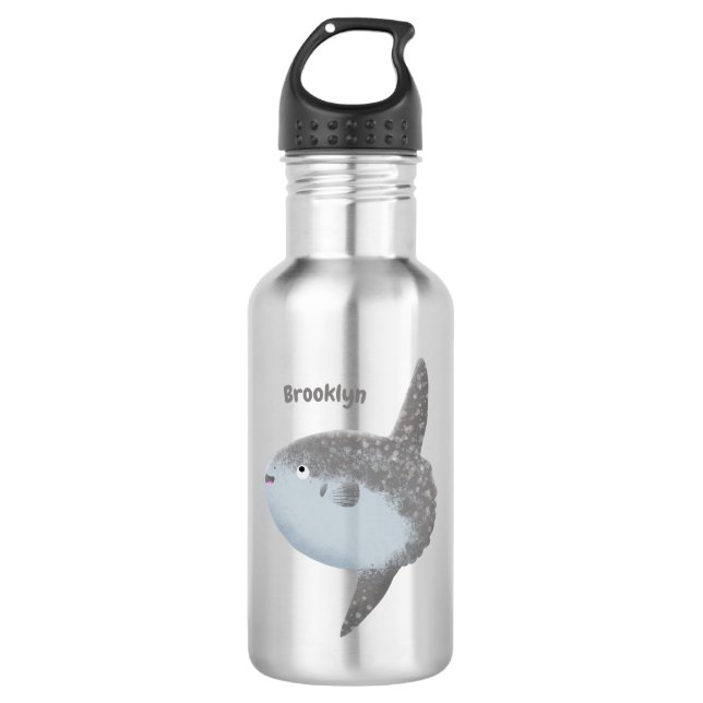 Ocean sunfish mola mola cute cartoon  stainless steel water bottle (Front)
