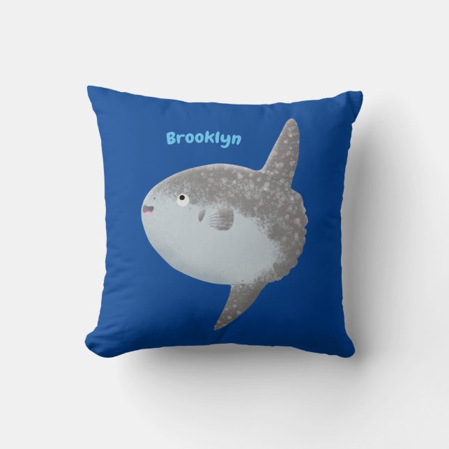 Ocean sunfish mola mola cute cartoon throw pillow (Front)