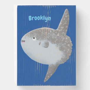 Ocean sunfish mola mola cute cartoon wooden box sign