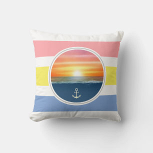 Ocean sunrise and pastel primary colors throw pillow