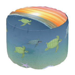 Ocean Sunrise and Sea Turtles Pouf
