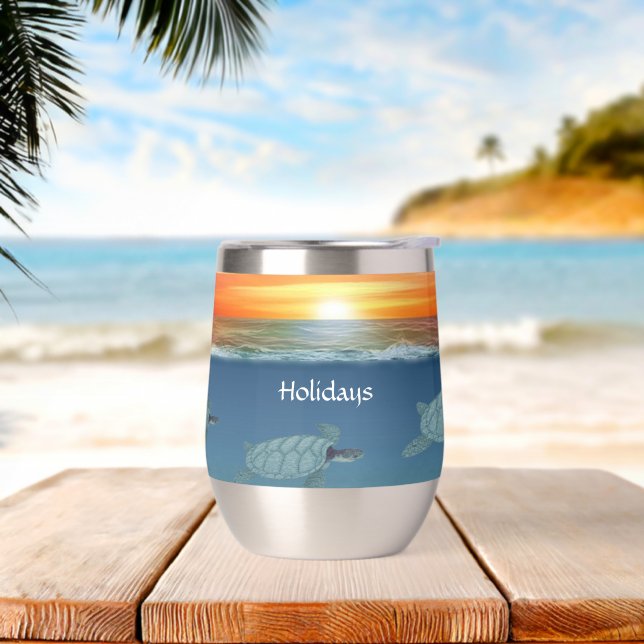 Ocean Sunrise and Sea Turtles Thermal Wine Tumbler (Beach)