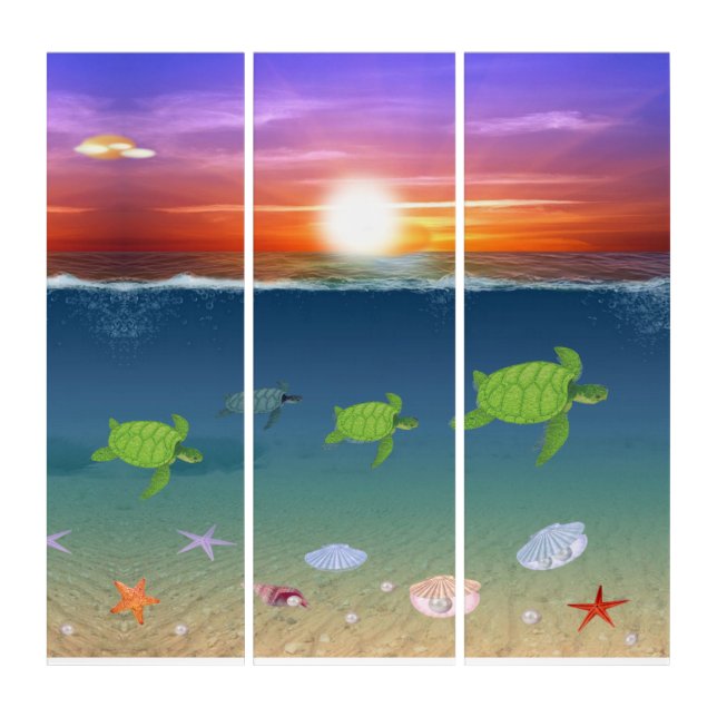 Ocean Sunrise  and Sea Turtles Triptych (Front)
