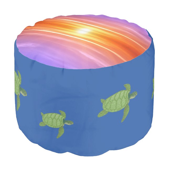Ocean sunrise and swimming sea turtles pouf (Angled Front)