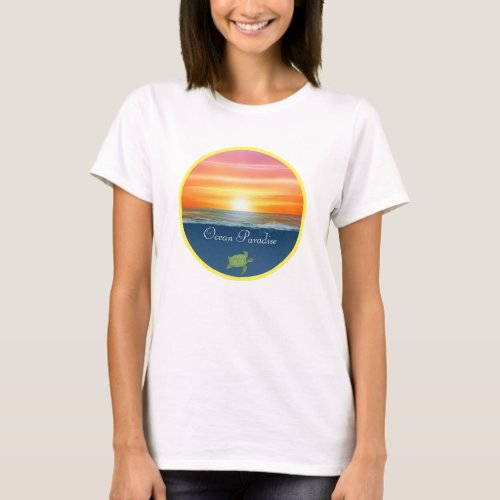 Ocean Sunrise and Turtle T_Shirt