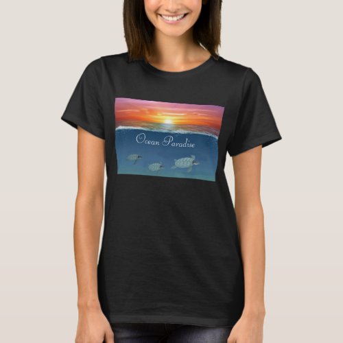 Ocean Sunrise and Turtle T_Shirt