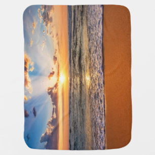 Ocean sunrise, deep blue horizon. baby blanket