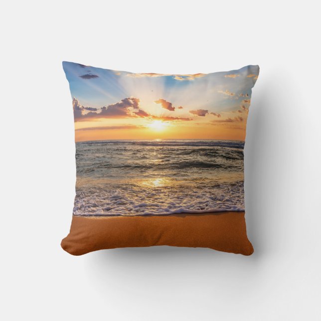 Ocean sunrise, deep blue horizon. throw pillow (Front)