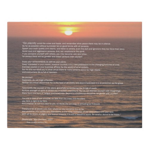Ocean Sunrise Desiderata  Faux Canvas Print