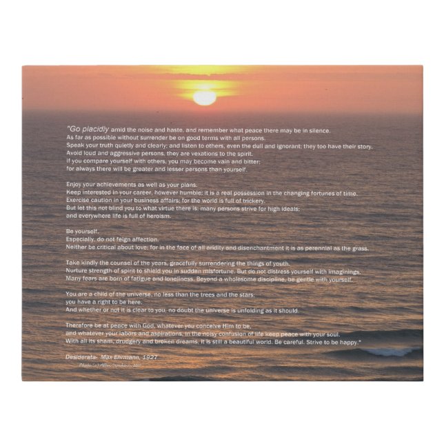 Ocean Sunrise Desiderata  Faux Canvas Print (Front)