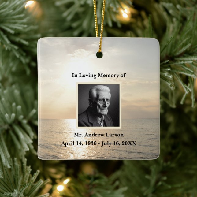  Ocean Sunrise In Loving Memory Funeral Memorial  Ceramic Ornament (Tree)