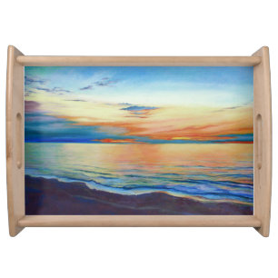 Ocean sunrise painting by Mandy Roeing Serving Tray