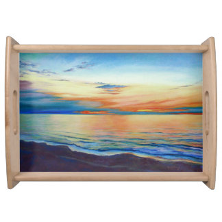 Ocean sunrise painting by Mandy Roeing Serving Tray