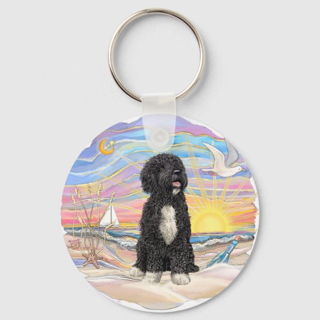 Ocean Sunrise-Portuguese Water Dog (bw5) Keychain (Front)